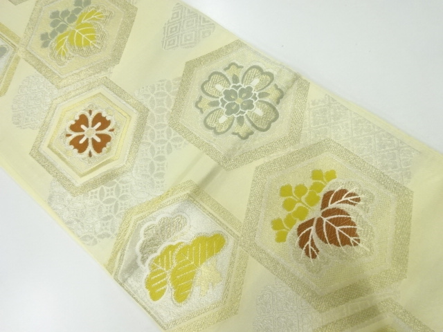 アンティーク　亀甲に松桐模様織出し袋帯（材料）